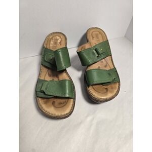 Born Platform Sandals Women's Size 7 Green‎ Leather D30229 Slip On Mules Read*